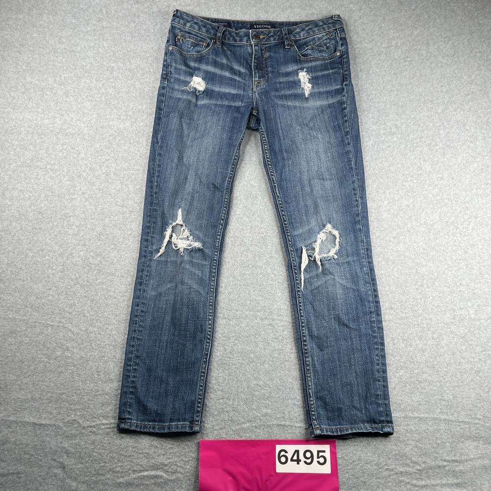 Vigoss Denim Jeans The Thompson TomBoy Blue Distressed Womens Size 29x27